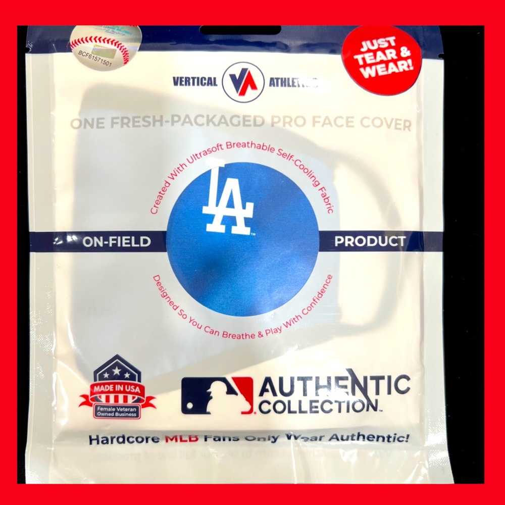 BRAND NEW! Vertical Athletics Dodger blue LA face mask, OSFM.